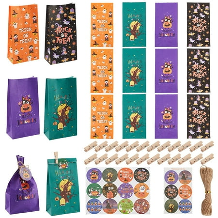 24 Pcs Paper Bags Mixed Color Treats Bags Trick or Treat Bags Party Favor Candy Bags for Party Favor Trick or Treat Gifts