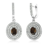 Gem Stone King 925 Sterling Silver Brown Smoky Quartz Earrings for Women (3.64 Cttw, Oval 7X5MM)