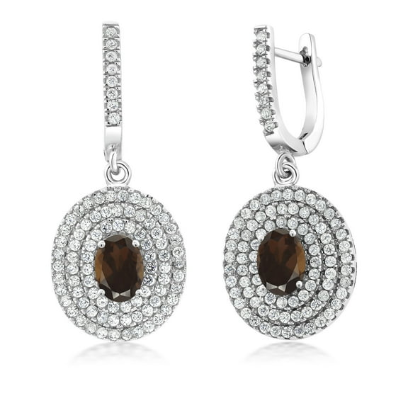 Gem Stone King 925 Sterling Silver Brown Smoky Quartz Earrings for Women (3.64 Cttw, Oval 7X5MM)