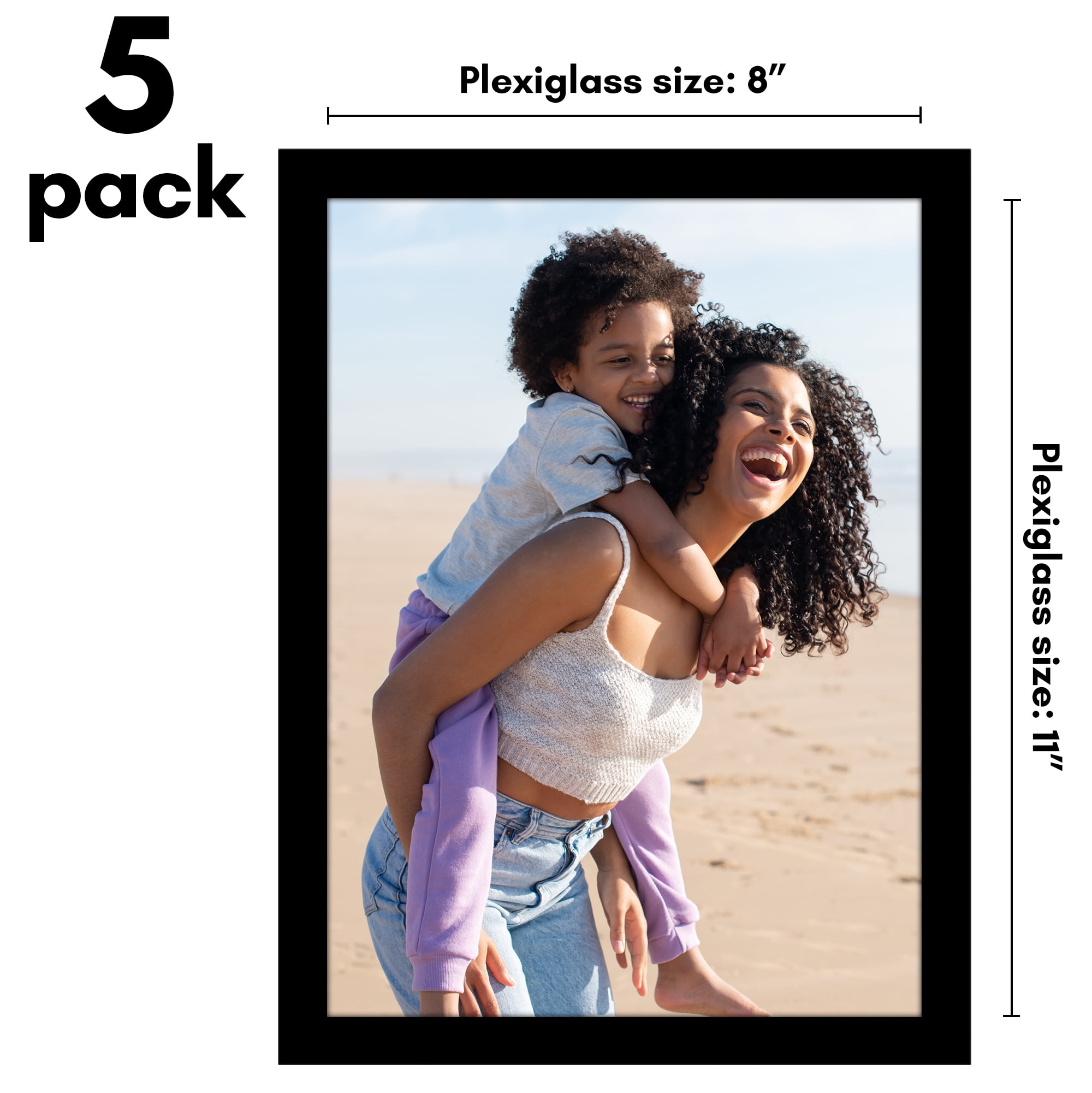 Americanflat 8x11 Picture Frame with Polished Plexiglass 5 Pack Galleria Collection Frames Tabletop - Black