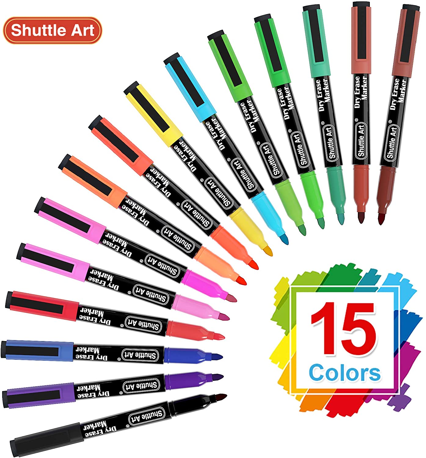 Shuttle Art Dry Erase Markers, 15 Colors, Fine Tip photo 5