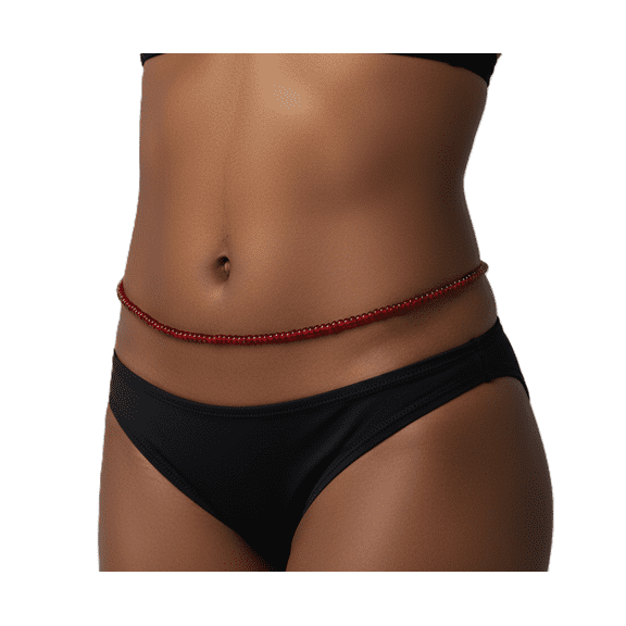 Glossy Red Glass Waist Beads, 42-Inch Tie-On Cotton Strand