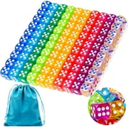 100-Piece Acrylic Dice Set - 12mm, 6-Sided, Translucent Colors, Velvet Pouch, 10 Colors for Board Games & Classroom Math