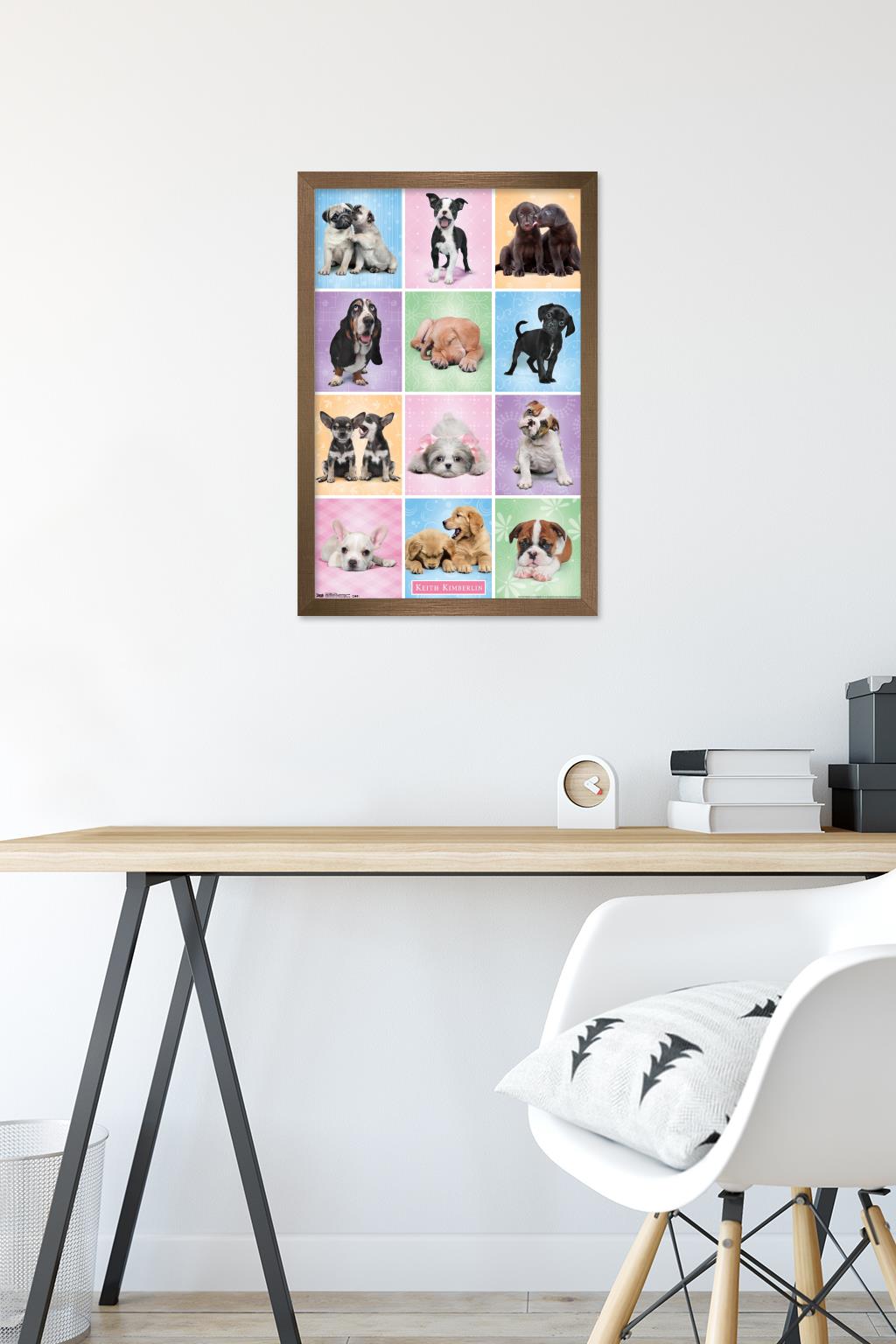 Keith Kimberlin - Puppies - Cuties Grid Wall Poster, 14.725" x 22.375", Framed