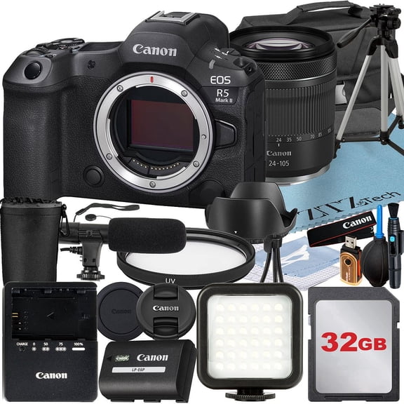 Canon EOS R5 Mark II Mirrorless Camera with RF 24-105mm Lens   32GB Memory Card   UV Filter   Case   ZeeTech Accessory Bundle (International Version)