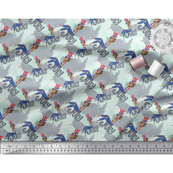 Soimoi Green Cotton Voile Fabric Brush Stroke,Women & Hat Fashion Print Fabric by Yard 42 Inch Wide