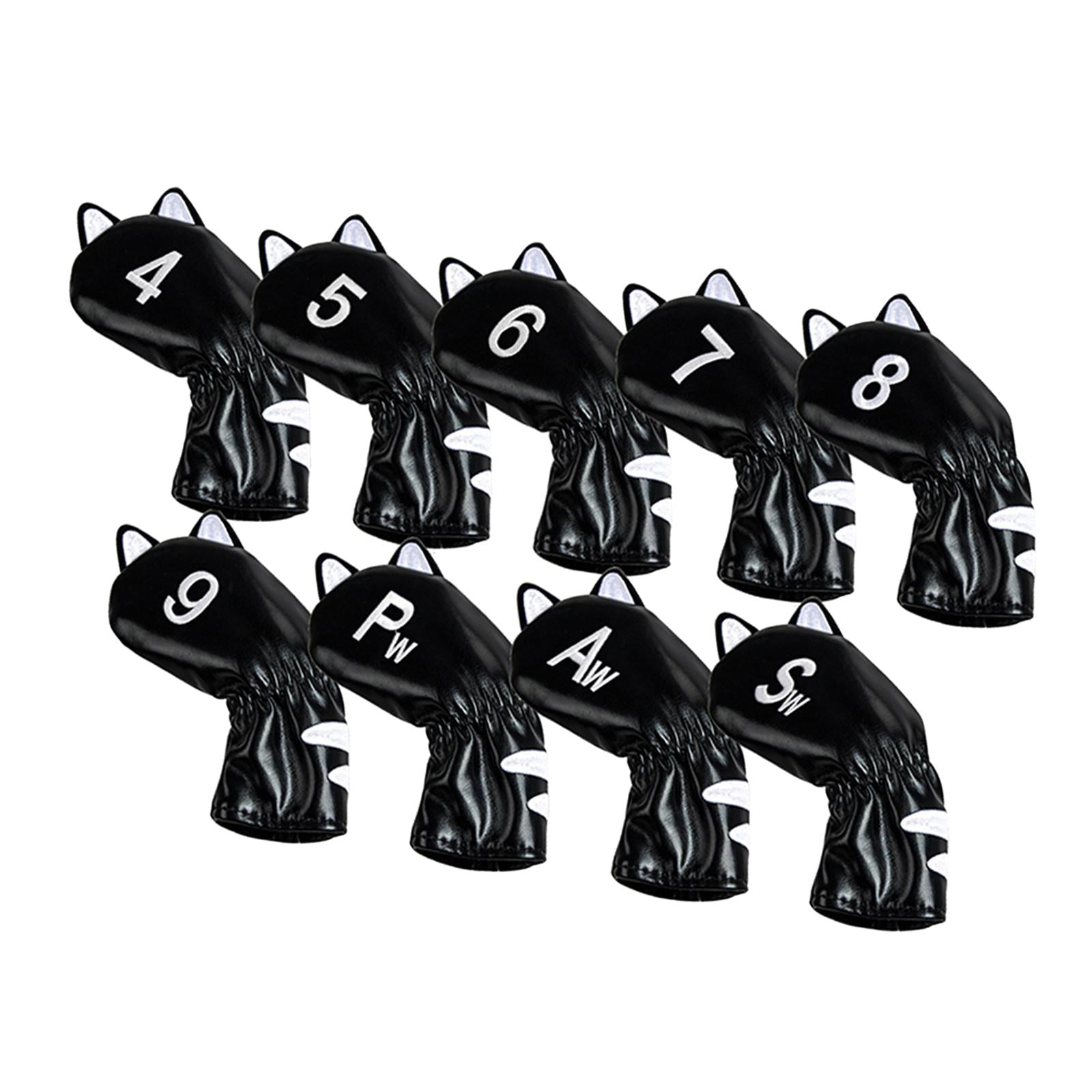 harayaa Golf Club Head Covers Mallet Putter Cat Pattern Accessories Putter Cue Headcover 9pcs Iron Black