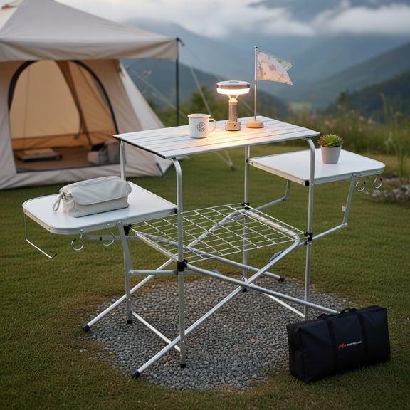 Topcobe Foldable Outdoor BBQ Table Grilling Stand, Outdoor Picnic Camping Equipment