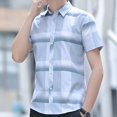 thumbnail image 3 of Camisa y blusa de manga corta para hombre, de negocios, a rayas, con bolsillo, moda masculina, 2024, cuello informal, ropa asiática de lujo con botones, 3 of 5