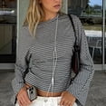 thumbnail image 6 of Wowcloth Women's Striped Bell Sleeve Knit Top, Round Neck with Cinched Waist for Casual and Daily Wear, 6 of 7