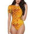 thumbnail image 1 of Saiise Combinaison à Manches Courtes pour Femmes Motif Abeilles sur Ruche Nid d'Abeilles Col Rond Pyjama Justaucorps Extensible avec Fermeture à Boutons-Pression-Moyen, 1 of 7