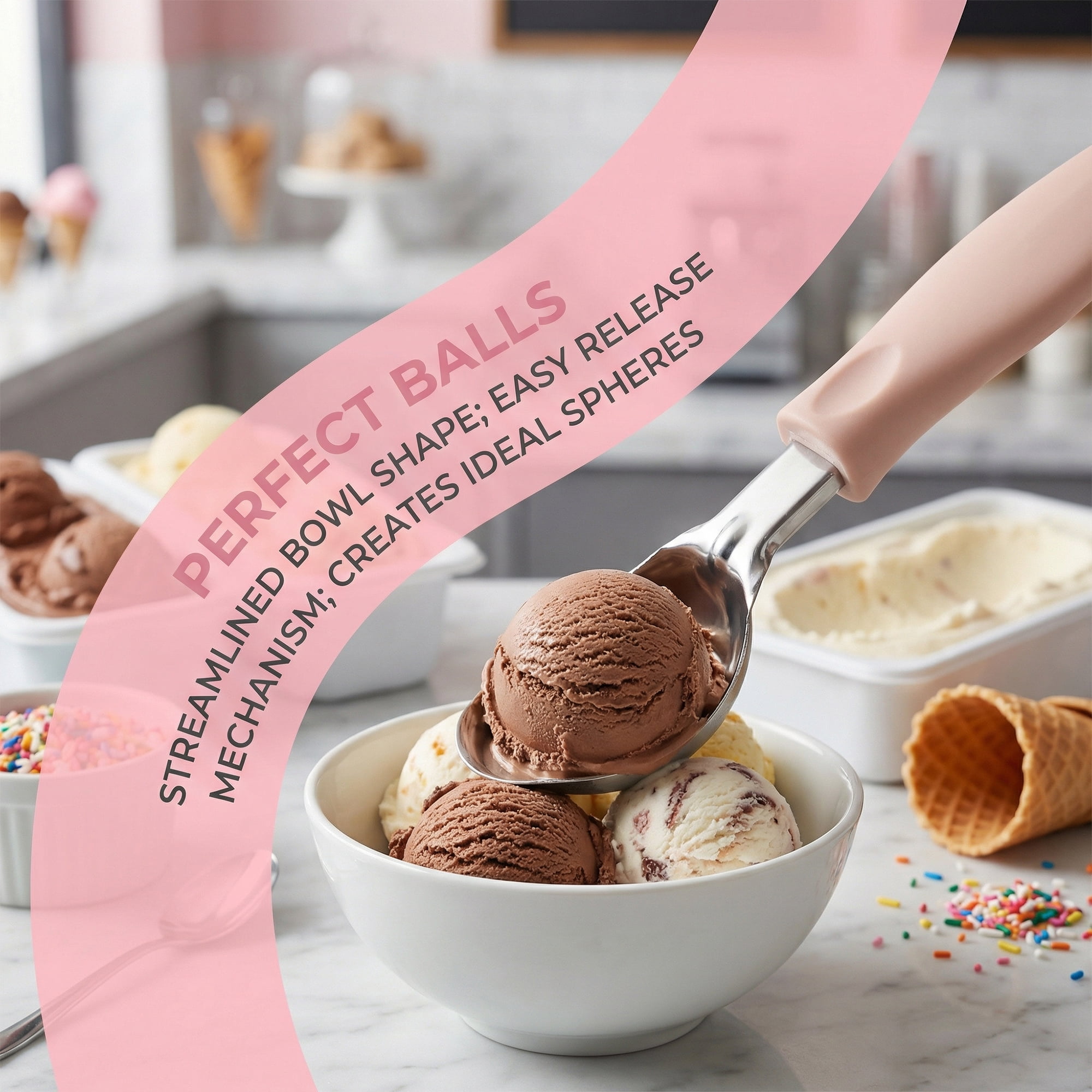 Unique Bargains Hangable Stainless Steel Ice Cream Scoop with Handle Khaki-1Pcs 7.5in