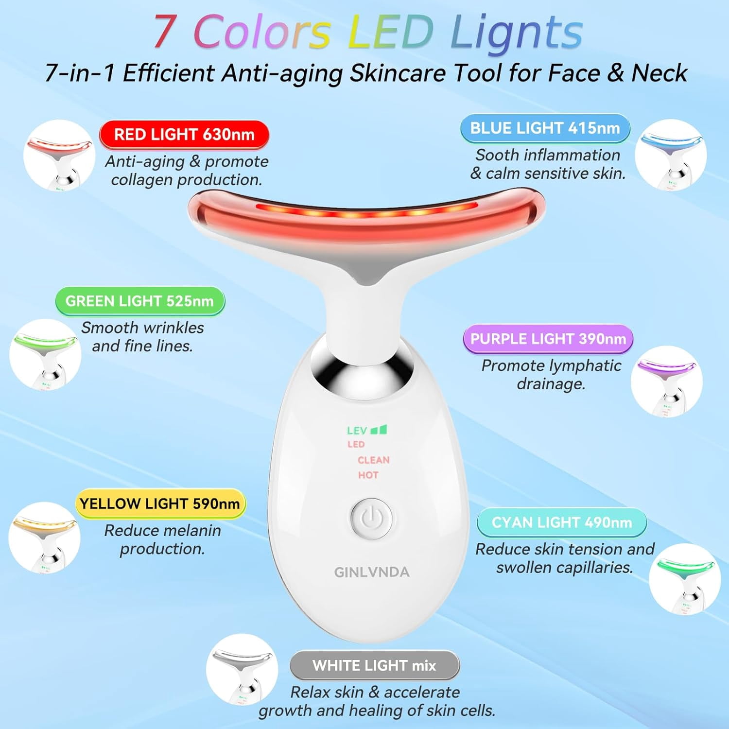 3 in 1 Face Sculpting Tool with 7 Color, Face Neck Massager, Wrinkle Removal Device for Face and Neck, Facial Skin Care Massager