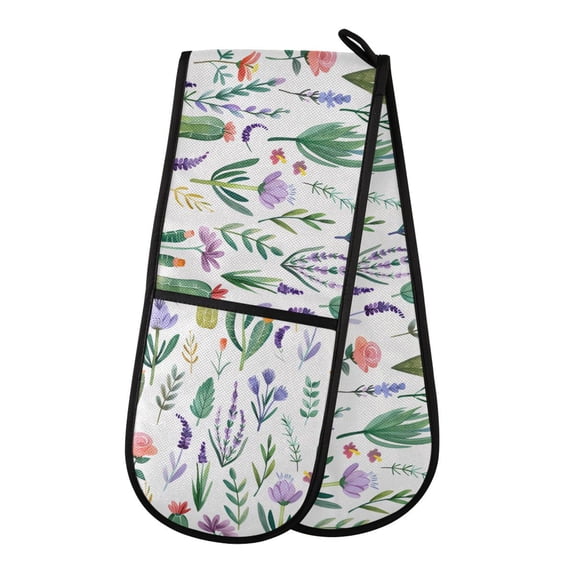 Dailycode Double Sided Oven Mitt with Loop Heat Resistant Kitchen Long Potholders 7" x 35" Lavender Leaves Cactus