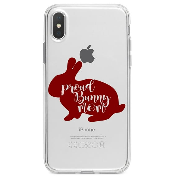 DistinctInk Clear Shockproof Hybrid Case for iPhone XR (6.1" Screen) - TPU Bumper Acrylic Back Tempered Glass Screen Protector - Proud Bunny Mom - Rabbit