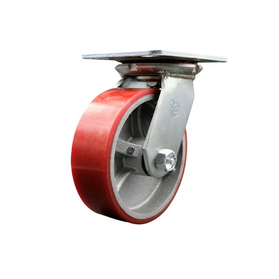 6 Inch Heavy Duty Red Poly on Cast Iron Swivel Caster with Ball Bearing SCC