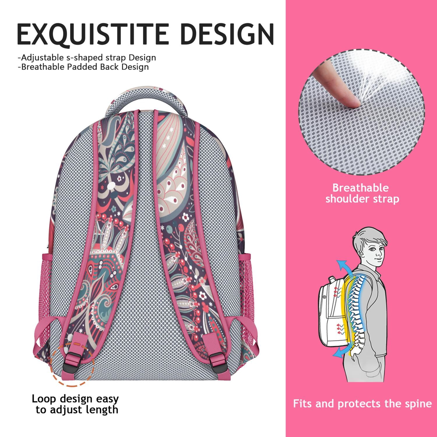 Exotic Retro Paisley Backpack - Durable Ergonomic Bookbag with Adjustable S-Shaped Straps