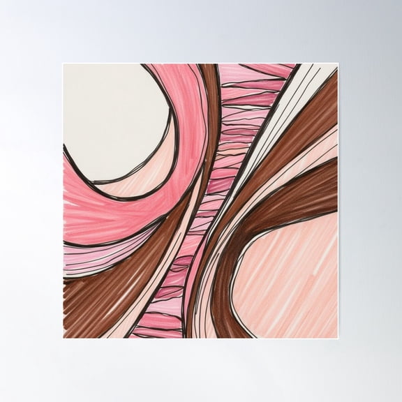 Boho Curved Abstract In Pink And Brown – Retro Warm Wall Art Poster Wall Art, Modern Wall Decor For Living Room Bedroom, 8x12 UNFRAMED