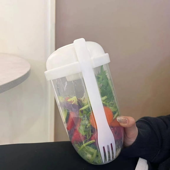 1PC White/Green Portable Bottle Salad Shaker Fresh Fruit and Vegetable Salad Glass With Fork Salad Bowl Holder for Lunch Bento