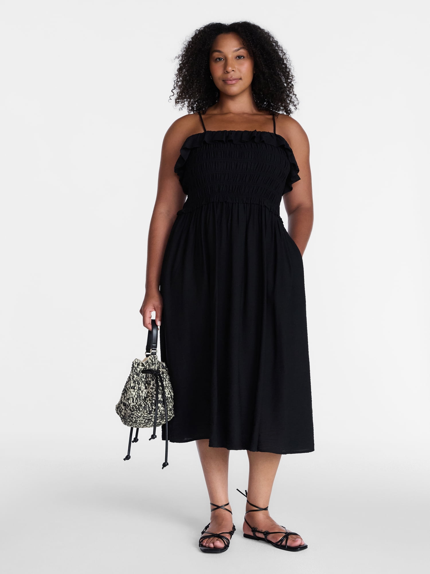 Time and Tru Women's Sleeveless Smocked Midi Dress, Sizes XS-XXXL