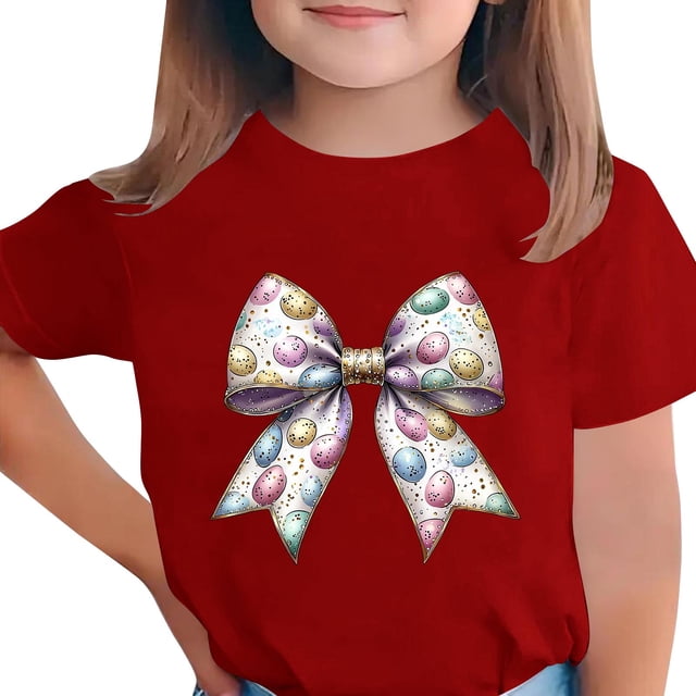 Manga Corta Crop Top para Niños Niños Pascua Impresa Cuello Redondo Casual Camiseta Tee para 3-14 Años