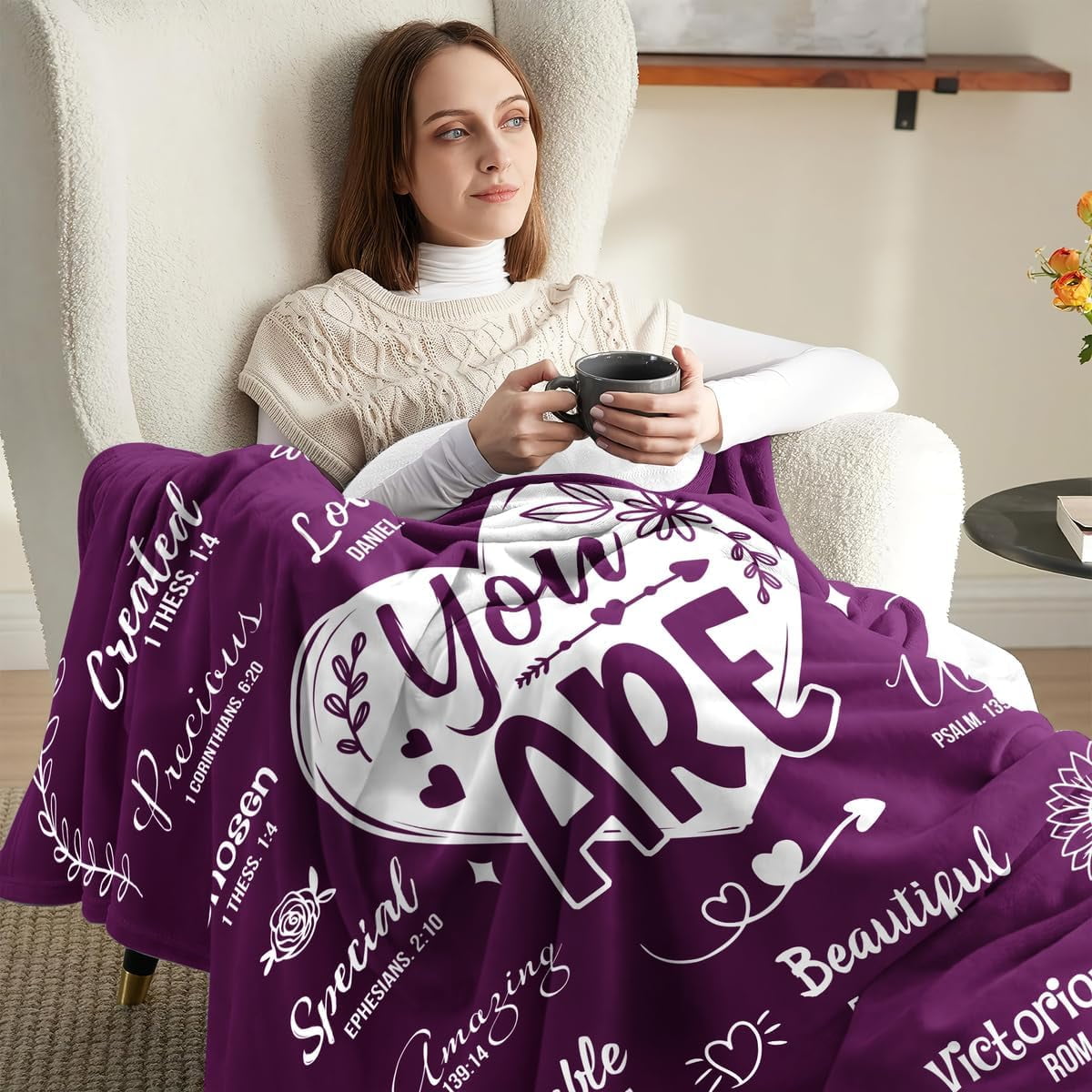 Christian Gifts for Women - Christmas, Xmas, Birthday for Women - Inspiration, Religious, Self Care, Thank You Gifts for Mom, Friend, Sister, Grandma - You are Beautiful Blanket
