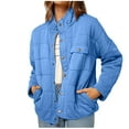 thumbnail image 2 of CFLVAEK Plus Size Womens Quilted Jackets Casual Loose Long Sleeve Padded Coats Lightweight Stand Collar Winter Coat with Pockets Blue M, 2 of 5