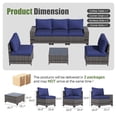 thumbnail image 2 of LazySunsets 6-Piece Outdoor Wicker Patio Conversation Set, Grey Rattan Sofa with Navy Blue Cushions, Tempered Glass Coffee Table for Backyard Garden Deck, 2 of 7