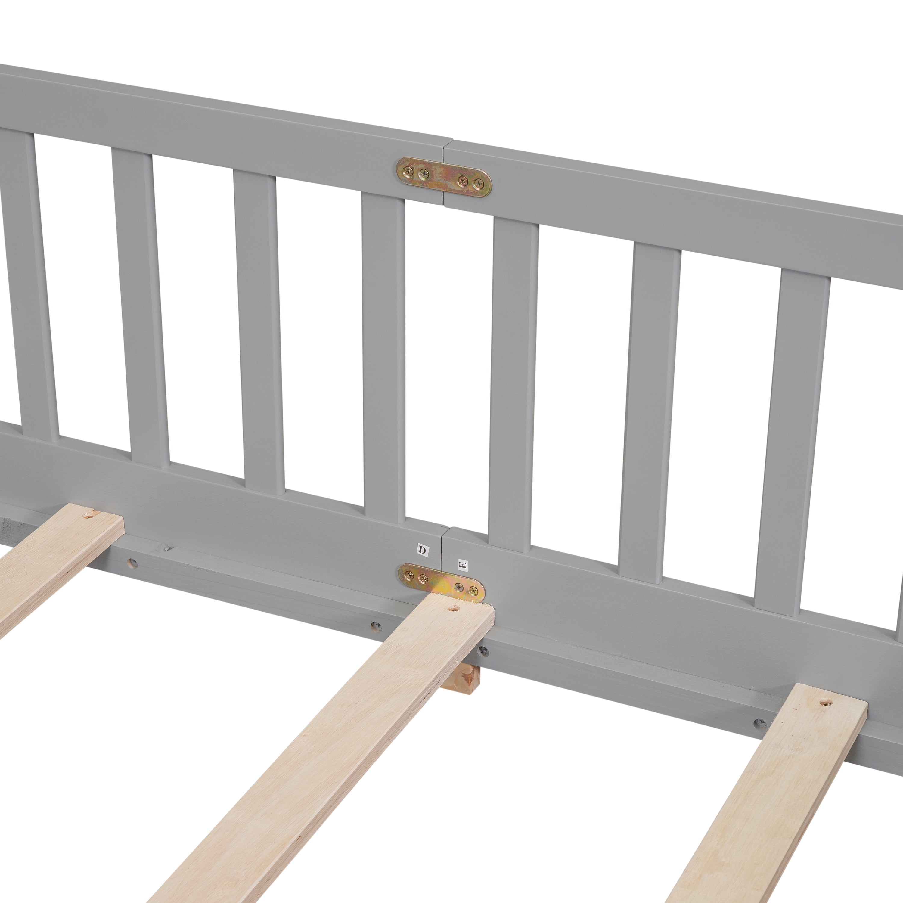Miniyam Wood Queen Size Floor Bed with Safety Guardrails for Toddler, Gray