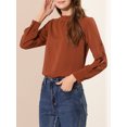 thumbnail image 6 of INSPIRE CHIC Women's Work Ruffle Trim Neckline Solid Shirt Button Decor Blouse Caramel M, 6 of 7