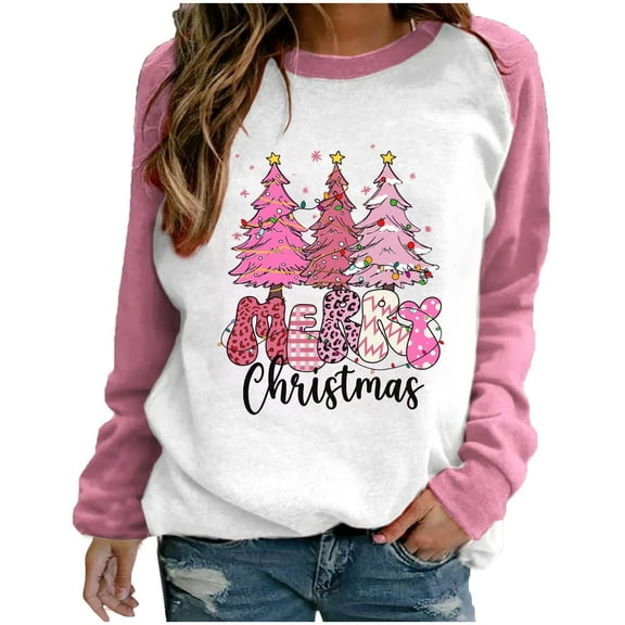 asdoklhq Christmas Clearance under $5, Christmas Gifts for Women Women's Christmas Printed Round Neck Long Sleeved Top Loose Fitting Sweater
