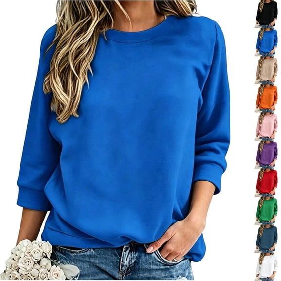 Perfectbot Women's 3/4 Sleeve Crew Neck Sweatshirt Casual Loose Fall Top for Daily Casual Street Outfits