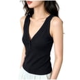 thumbnail image 2 of Womens V Neck Tank Tops Summer Ribbed Sleeveless Henley Shirts Casual Loose Fit Button Up Cami Knit Tees Black, 2 of 6