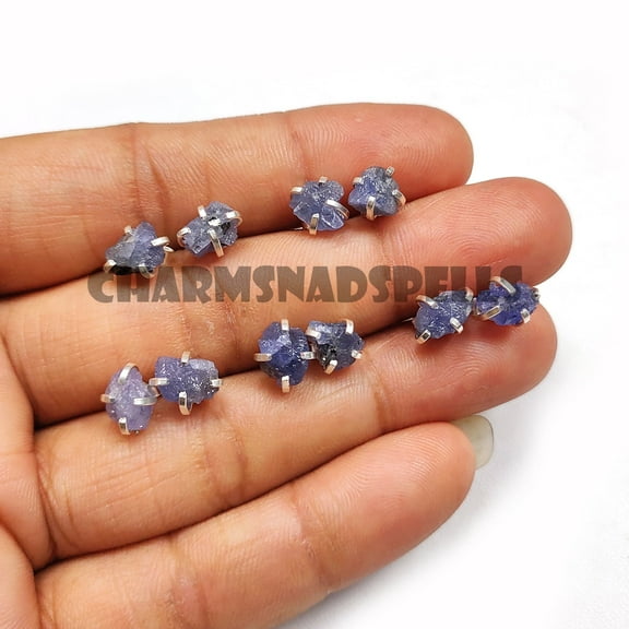 Raw Sapphire Stud Earrings, Blue Gemstone stud Earrings, Natural Sapphire Jewelry, September Birthstone Gift, Hypo Allergic Gemstone Earring