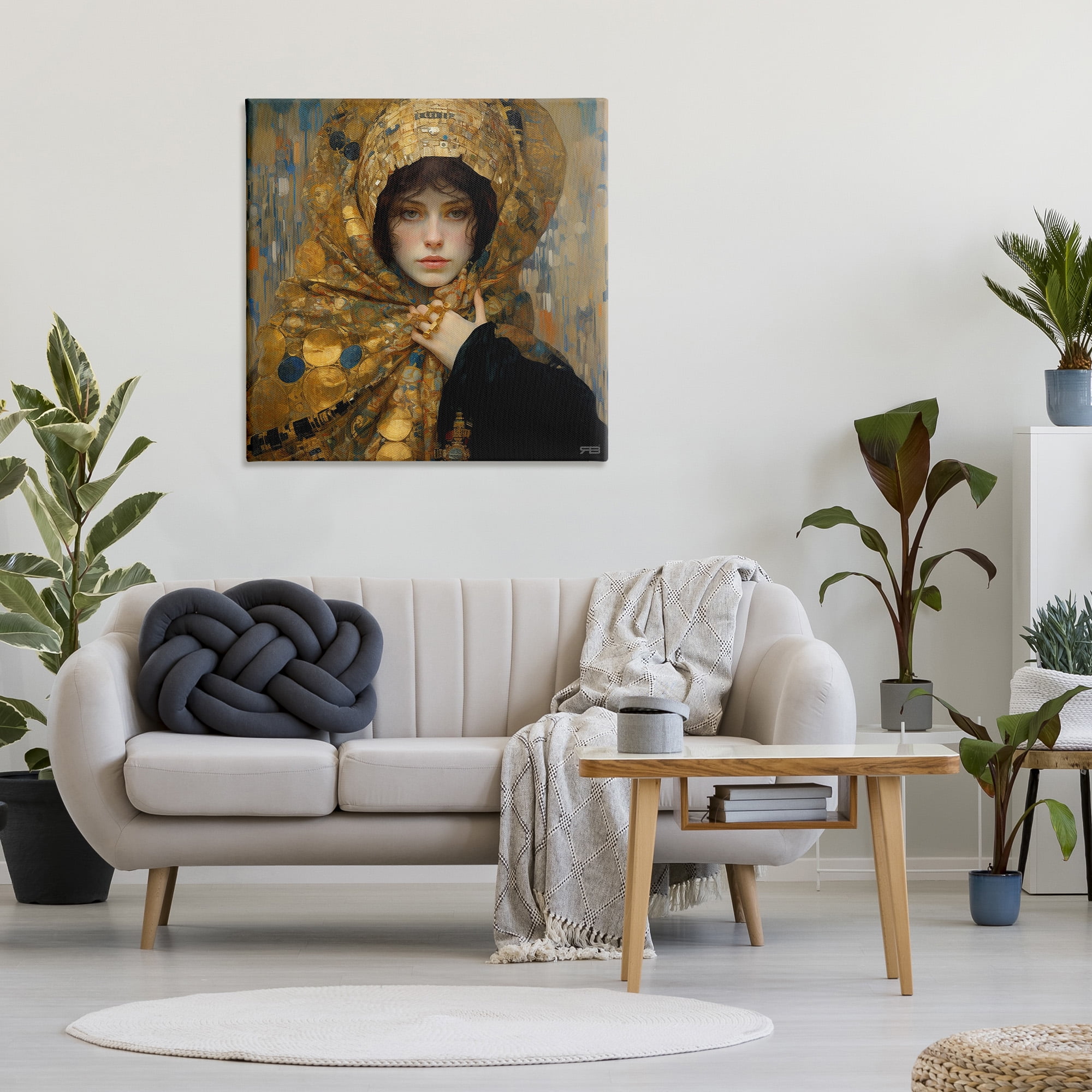 Stupell Industries Woman in Patterned Gold Abstract Painting Gallery Wrapped Canvas Art Print Wall Art, 36 x 36