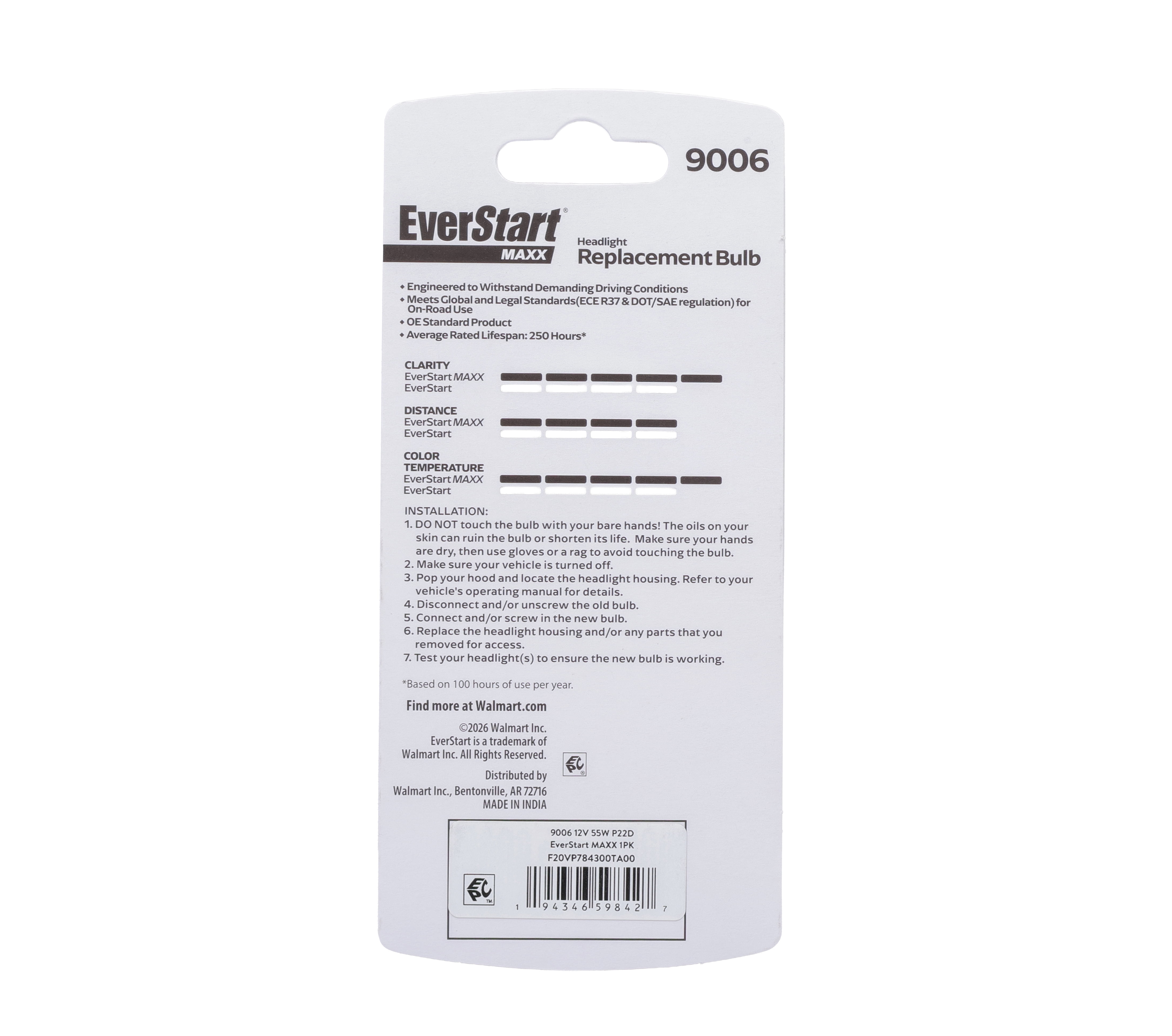 EverStart Maxx 9006 Halogen Headlight Bulb, 1 Pack, Compatible with Multiple Cars