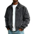 thumbnail image 2 of Men's Plus Size Corduroy Jacket - Casual Sports Style with Pocket & Zipper, Dark Gray, XXXL, 2 of 5