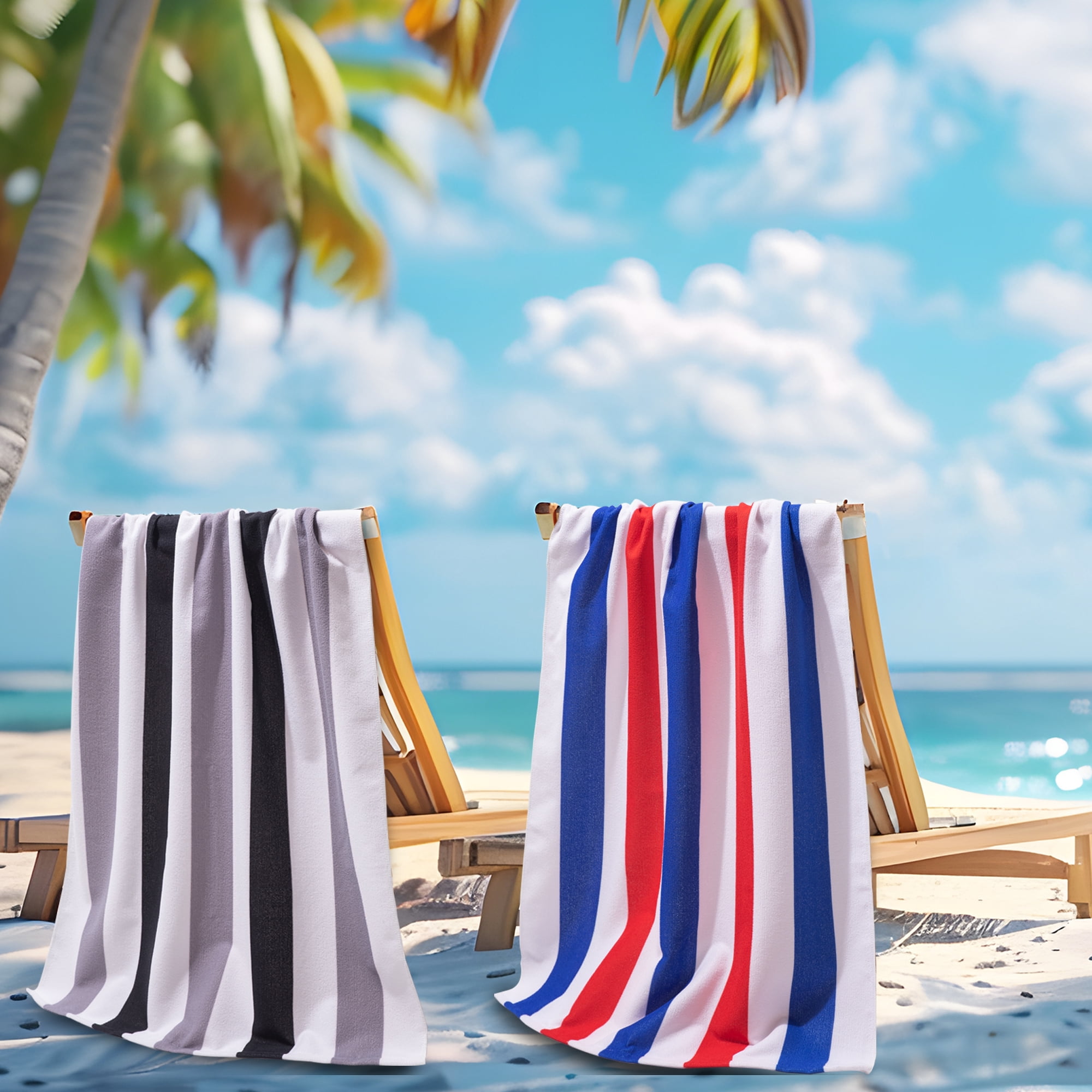 Jessy Home 4 Pack Large Oversized Beach Towels Set 30"*60" Cabana Stripe Pool Towel Gray Black Beach Sheet Towel