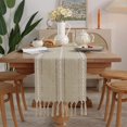 thumbnail image 2 of GHSDFBB Farmhouse Table Runner Rustic Style 13\u201cx36\u201d, Braided Striped Linen Beige Table Runner 36 Inches Long with Tassels for Dining Room Kitchen Cream Dresser Décor,Khaki, 2 of 7