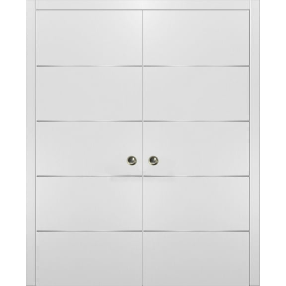 Double Pocket Sliding White Doors 56x80 with Strips