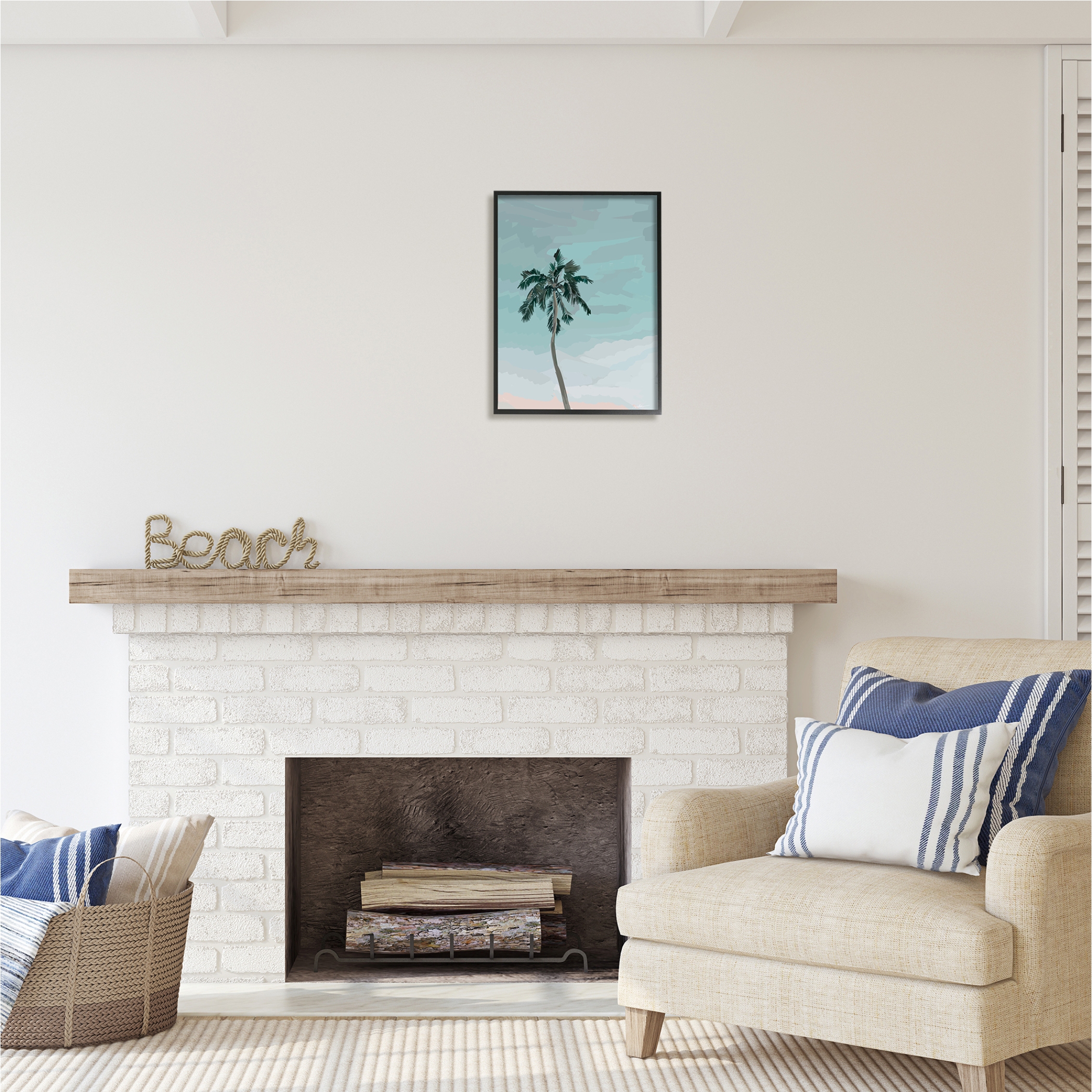 Stupell Industries Tropical Palm Tree Sky Botanical & Floral Painting Black Framed Art Print Wall Art, 16 x 20