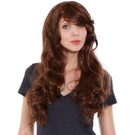 Women's Long Curly Wigs Full Hair Dark Brown Wigs for Holloween/ Cosplay Party