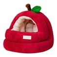 thumbnail image 2 of Insulated Cat House Enclosed Villa for Small Pets | Warm Fruit-Shaped Bed with Pad, Thickened Polyester, Red | Cozy Indoor Winter Shelter 37x35x39cm, 2 of 6
