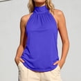 thumbnail image 2 of TrendOFT Halter Tank Top for Women Summer High Neck Tie Strap Camisole Tops Solid Sleeveless Dressy Casual Blouse Blue XXL, 2 of 7