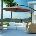 thumbnail image 4 of Patiojoy Aluminum Patio Hanging Umbrella Solar Powered Offset Umbrella With Cross Base & Pole Coffee, 4 of 5