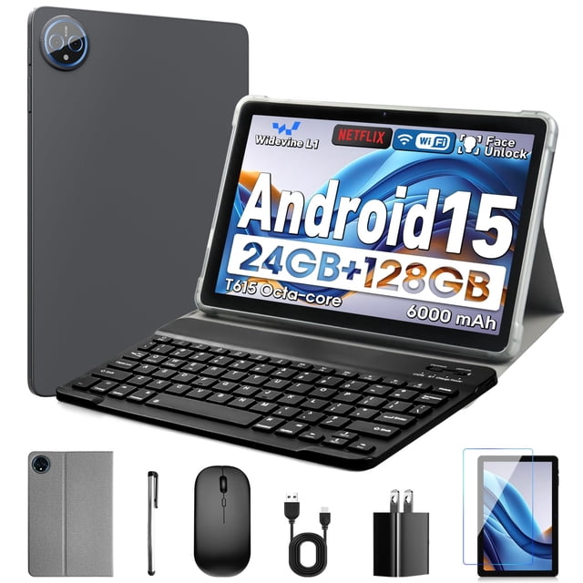 Aobante Tablette 10 Pouces, Android 15 avec 24 Go de RAM + 128 Go de ROM (Extension 1 To), Octa-Core, Écran Tactile IPS HD 1280x800, 5 MP+8 MP du
