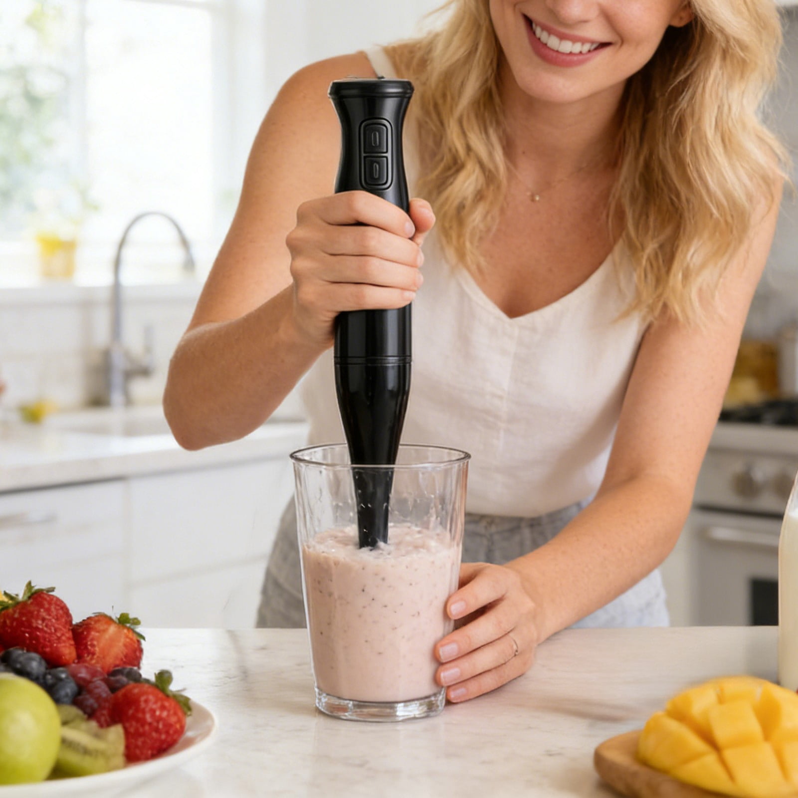 weibbin Stainless Steel Home Multifunctional Hand Blender for Food Preparation Black 15.4x2.2in