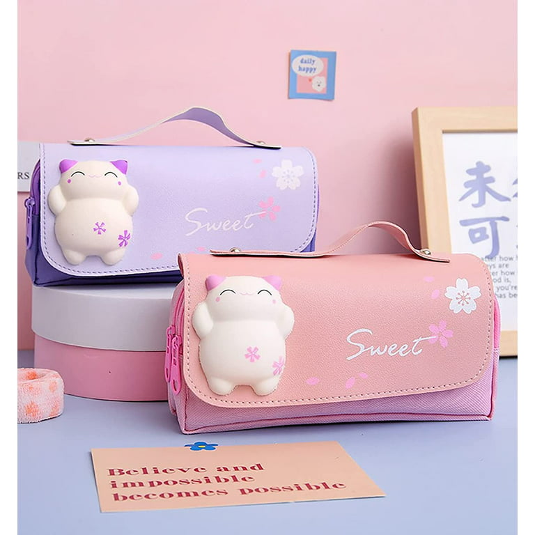 Kawaii Pencil Case For Girls, Aesthetic School Supplies, Squishy Cute Anime  Cosmetic Bag Pouch Stationary Pencil Box For Kids Teens College Students