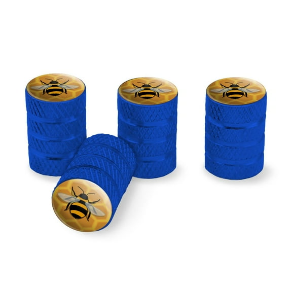 Bee on Honeycomb Tire Rim Wheel Aluminum Valve Stem Caps - Blue