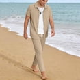 thumbnail image 4 of BLTIBY Mens Summer Set 2 Piece Beach Outfits Short Sleeve Button Down and Drawstring Pants Matching Vacation Sets with Pockets Khaki S, 4 of 6